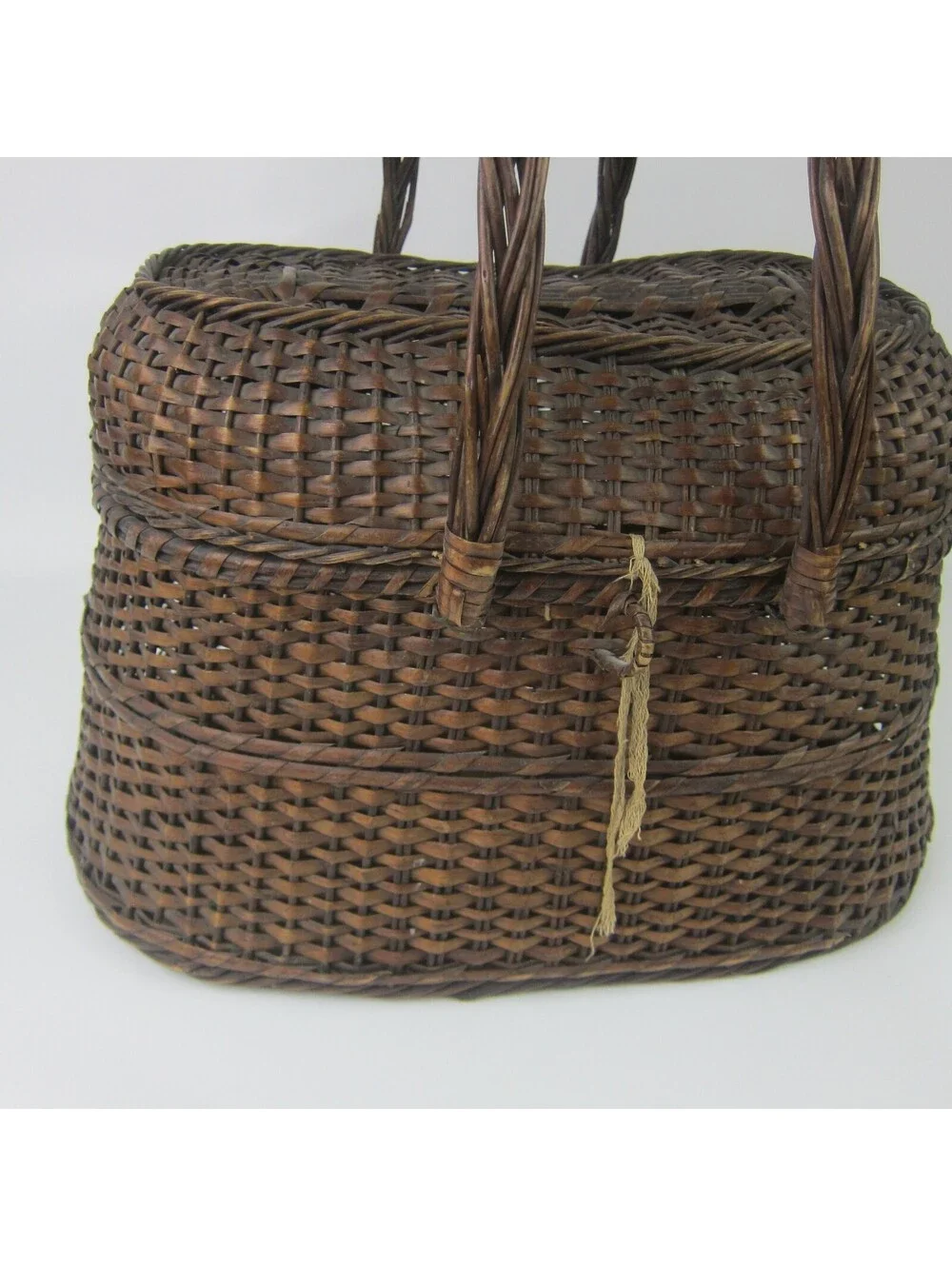 Vintage Wicker Basket Lid Handles Amish Kavli Sket 15